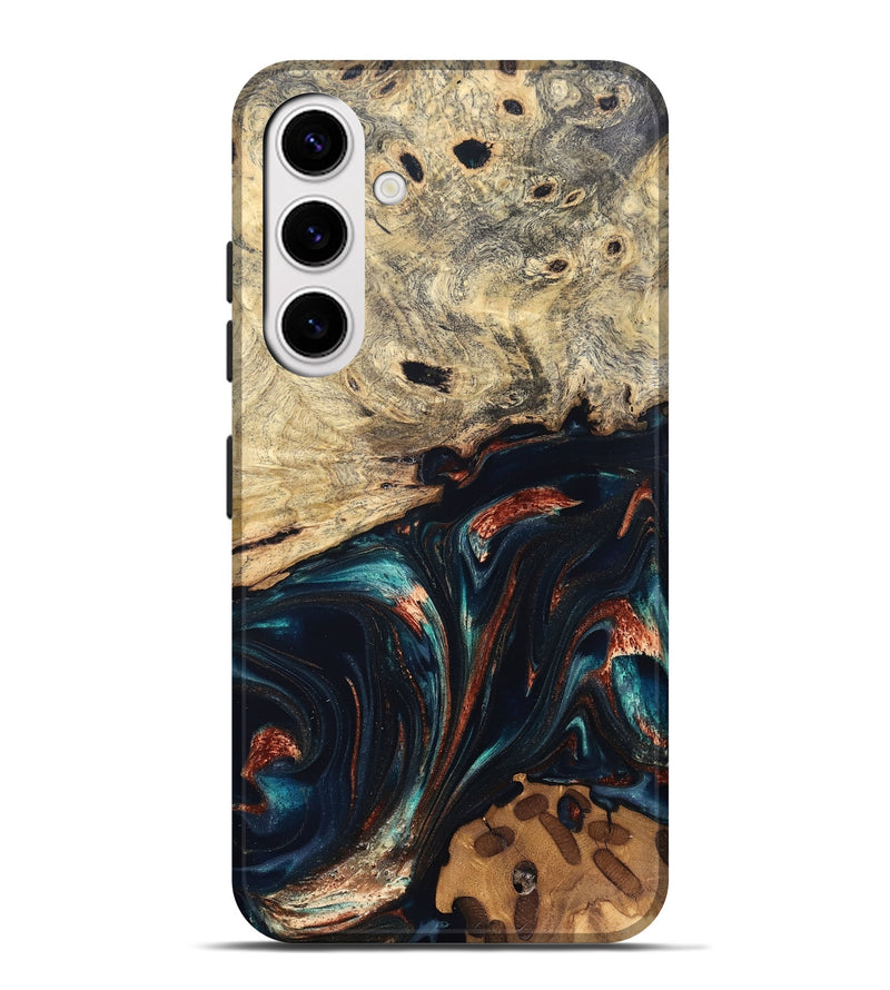 Galaxy S25 Plus Wood Live Edge Phone Case - Shaniya (Teal & Gold, 832039)