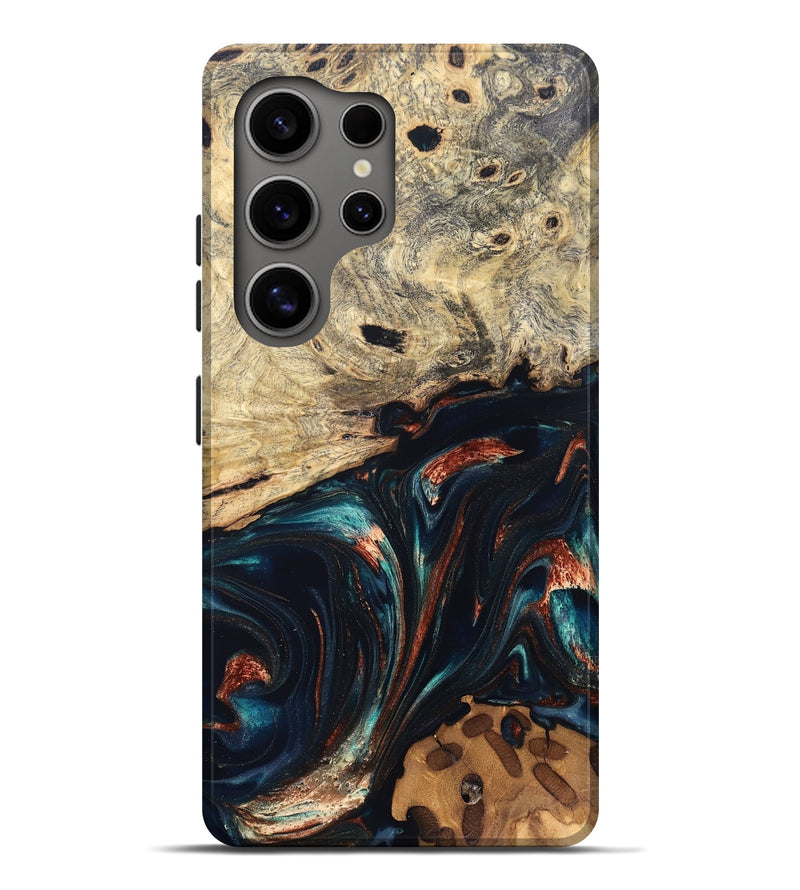 Galaxy S25 Ultra Wood Live Edge Phone Case - Shaniya (Teal & Gold, 832039)