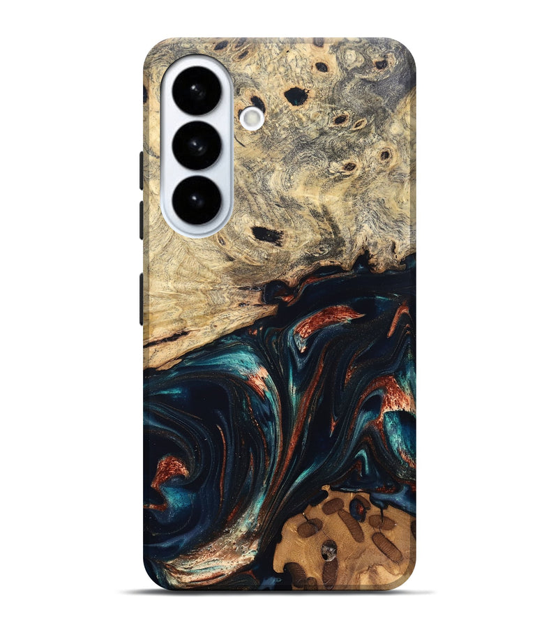 Galaxy S26 Plus Wood Live Edge Phone Case - Shaniya (Teal & Gold, 832039)