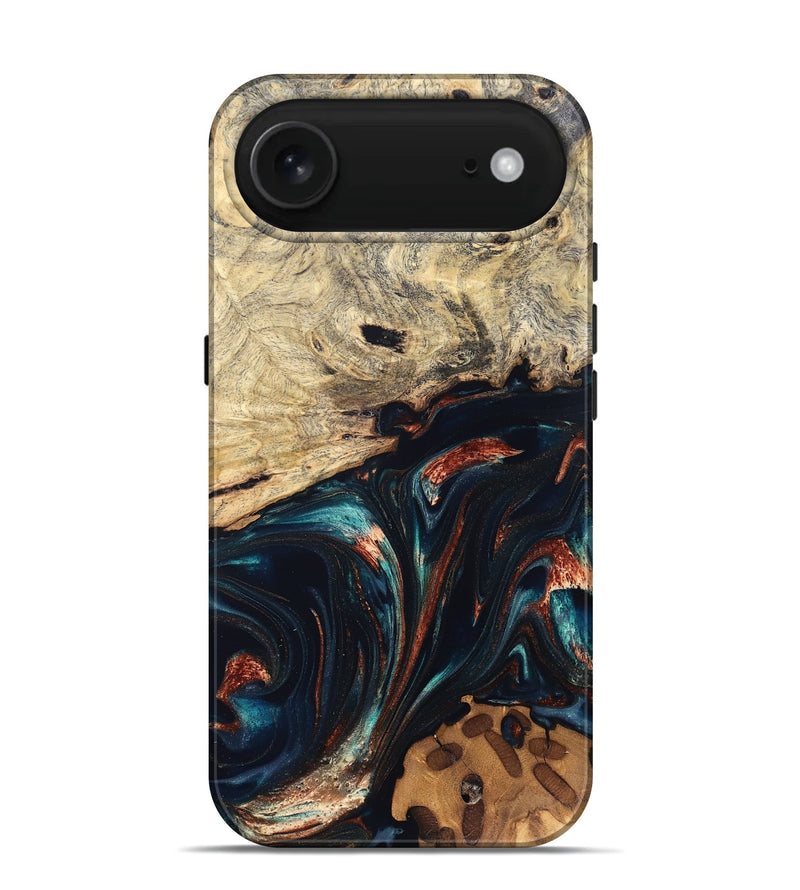 iPhone 17 Air Wood Live Edge Phone Case - Shaniya (Teal & Gold, 832039)