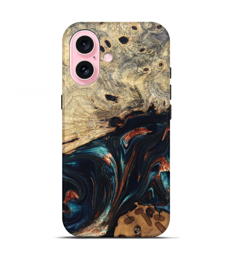 iPhone 17 Wood Live Edge Phone Case - Shaniya (Teal & Gold, 832039)