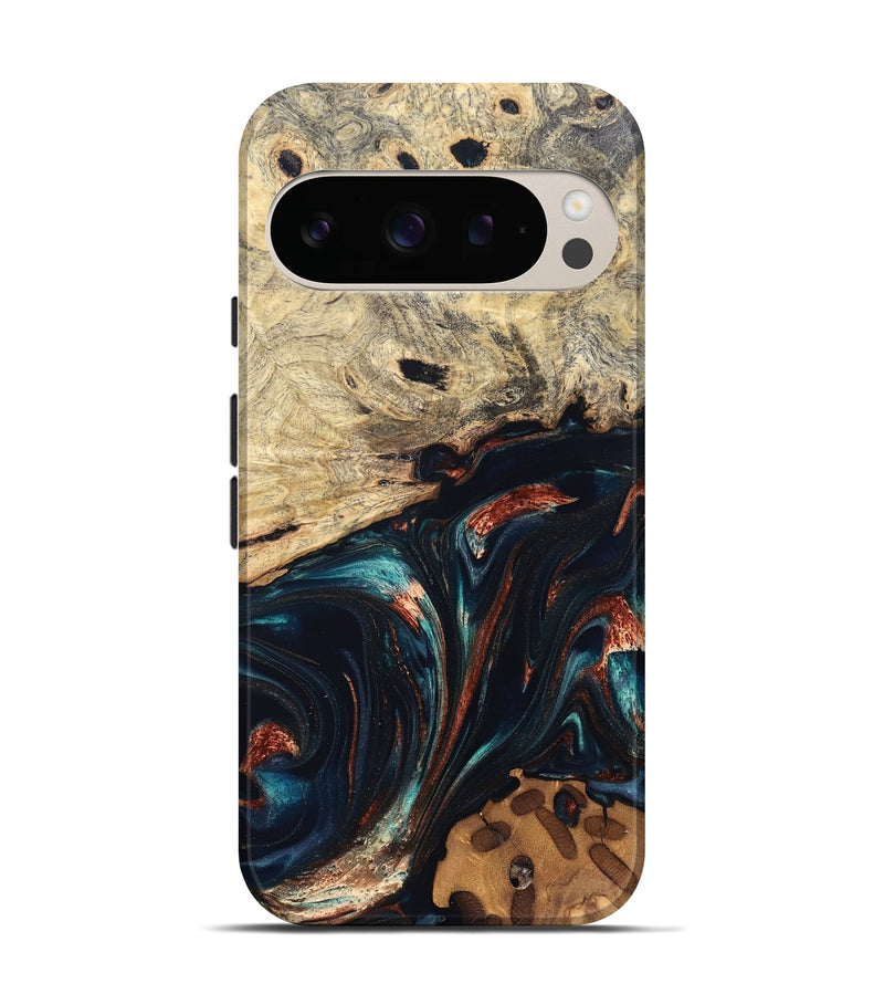 Pixel 10 Pro Wood Live Edge Phone Case - Shaniya (Teal & Gold, 832039)