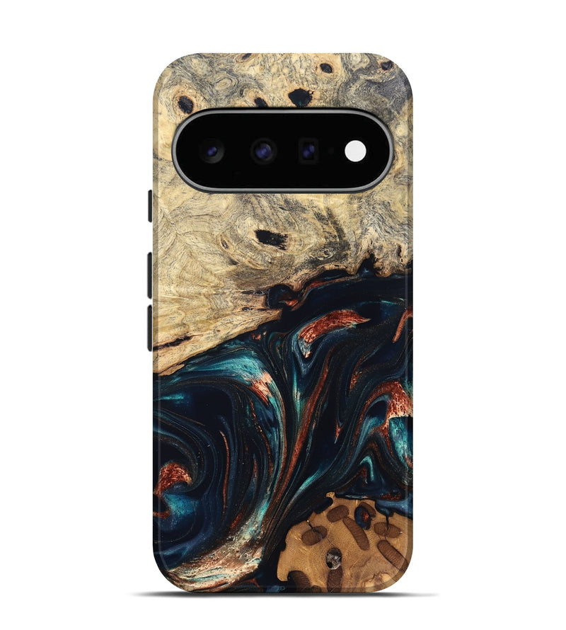 Pixel 11 Wood Live Edge Phone Case - Shaniya (Teal & Gold, 832039)