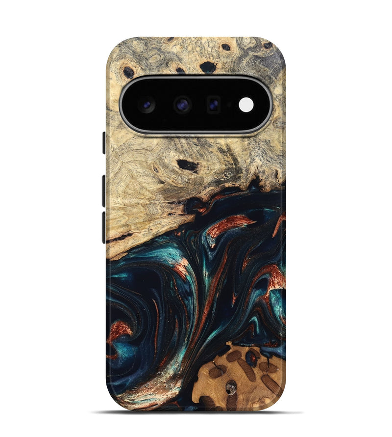 Pixel 11 Pro Wood Live Edge Phone Case - Shaniya (Teal & Gold, 832039)