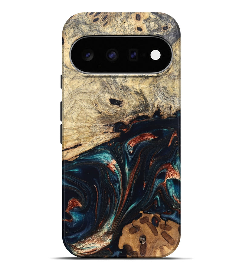 Pixel 11 Pro XL Wood Live Edge Phone Case - Shaniya (Teal & Gold, 832039)