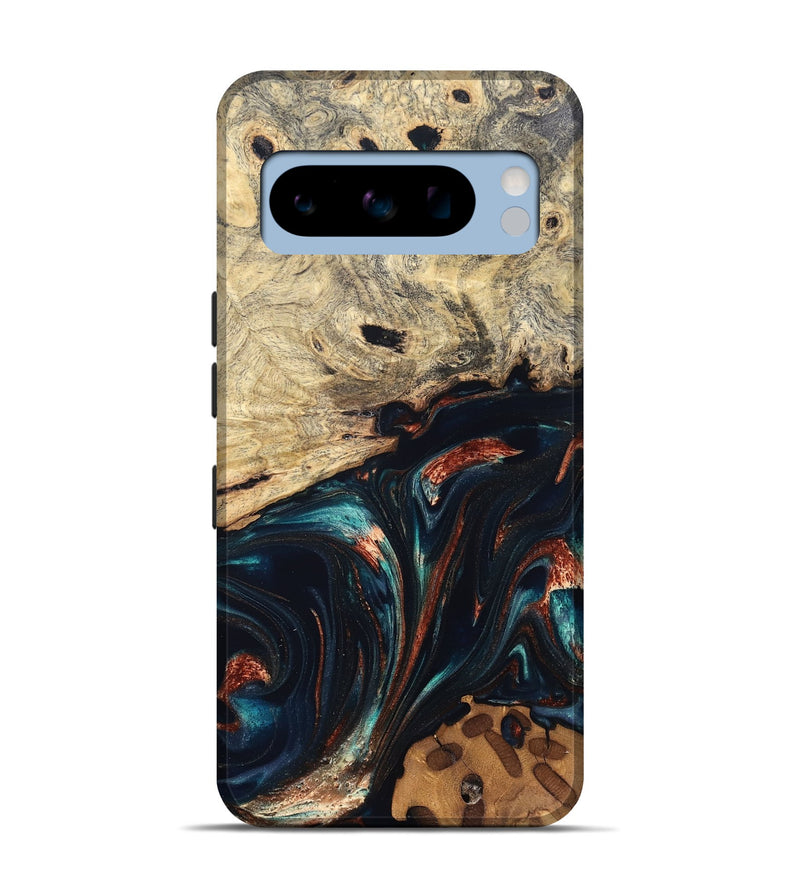 Pixel 8 Pro Wood Live Edge Phone Case - Shaniya (Teal & Gold, 832039)