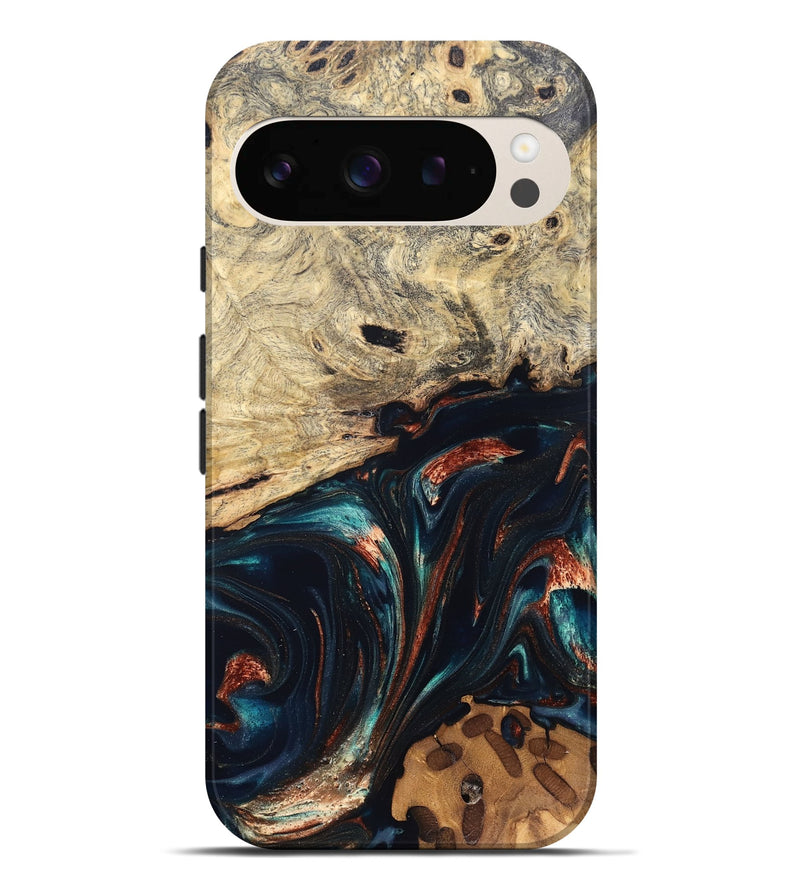Pixel 9 Pro XL Wood Live Edge Phone Case - Shaniya (Teal & Gold, 832039)