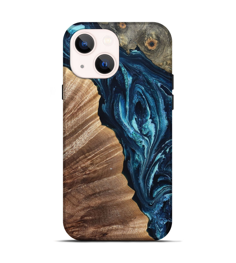 iPhone 14 Wood Live Edge Phone Case - Aiden (Blue, 832041)