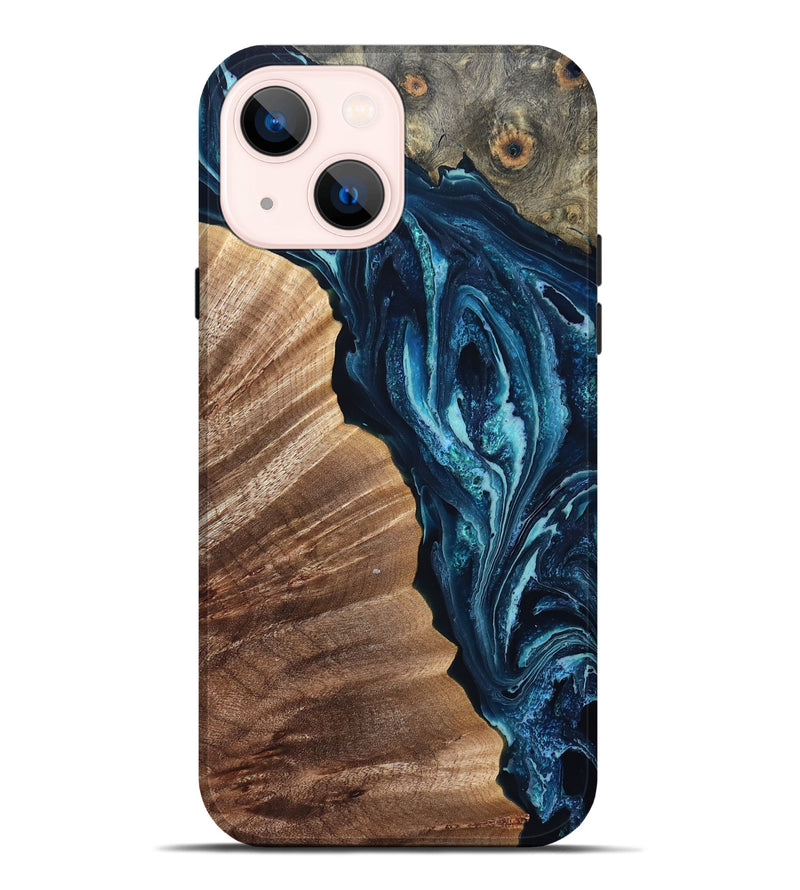 iPhone 14 Plus Wood Live Edge Phone Case - Aiden (Blue, 832041)