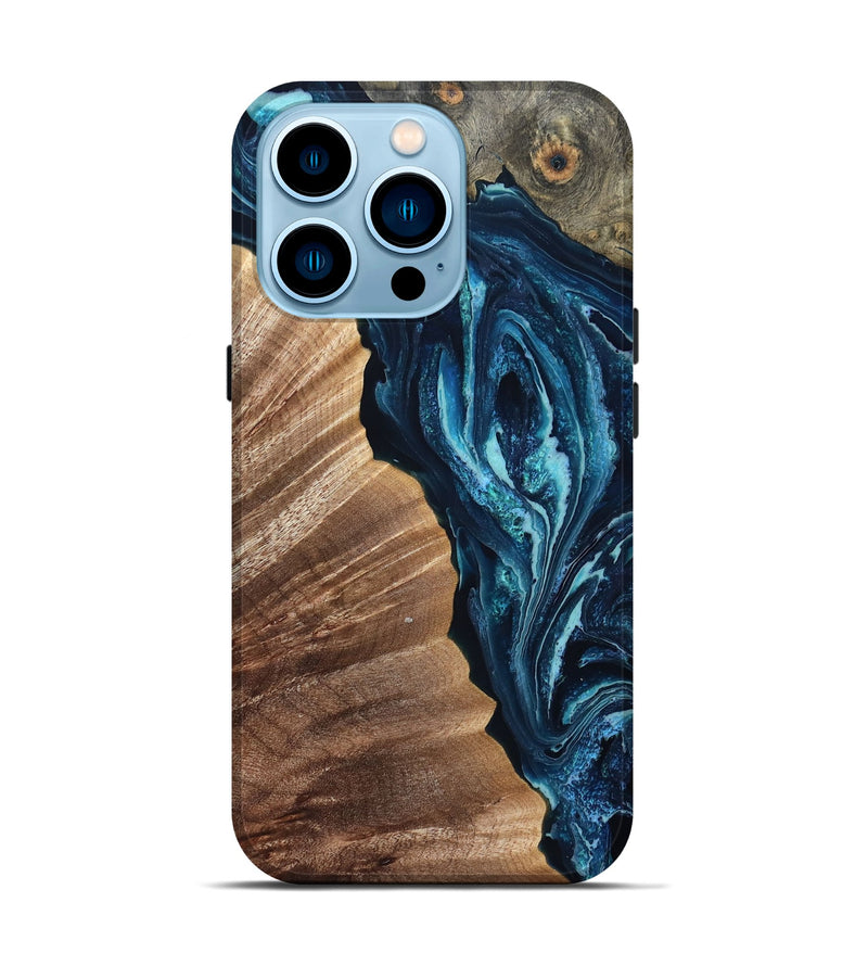 iPhone 14 Pro Wood Live Edge Phone Case - Aiden (Blue, 832041)