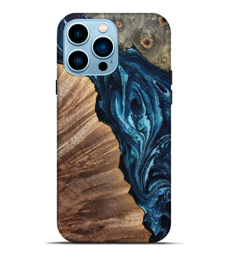 iPhone 14 Pro Max Wood Live Edge Phone Case - Aiden (Blue, 832041)