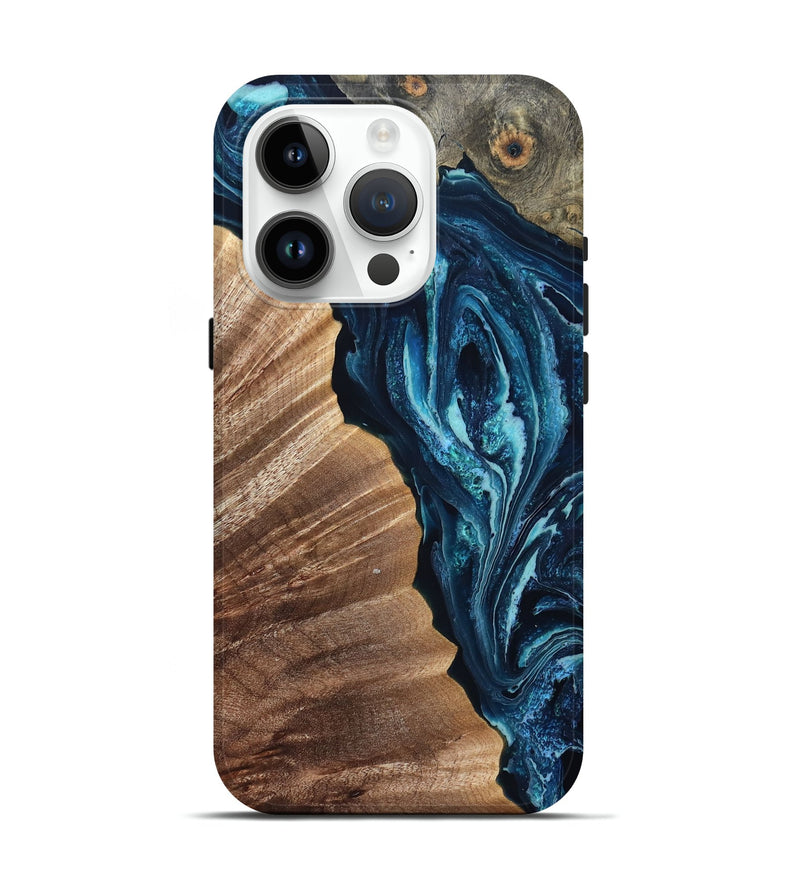 iPhone 15 Pro Wood Live Edge Phone Case - Aiden (Blue, 832041)
