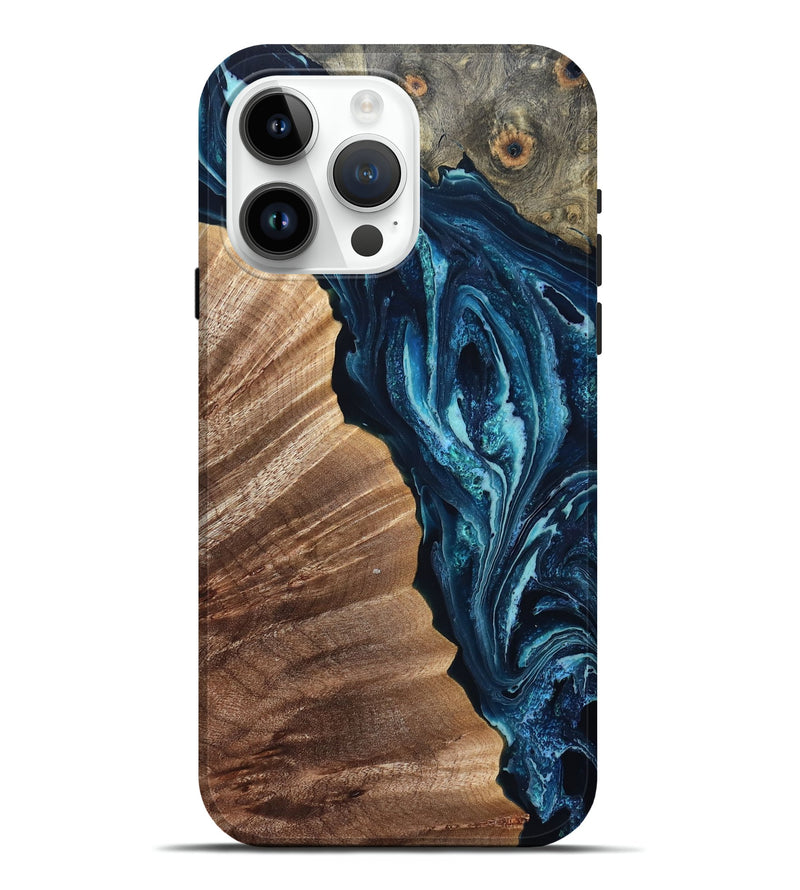 iPhone 15 Pro Max Wood Live Edge Phone Case - Aiden (Blue, 832041)