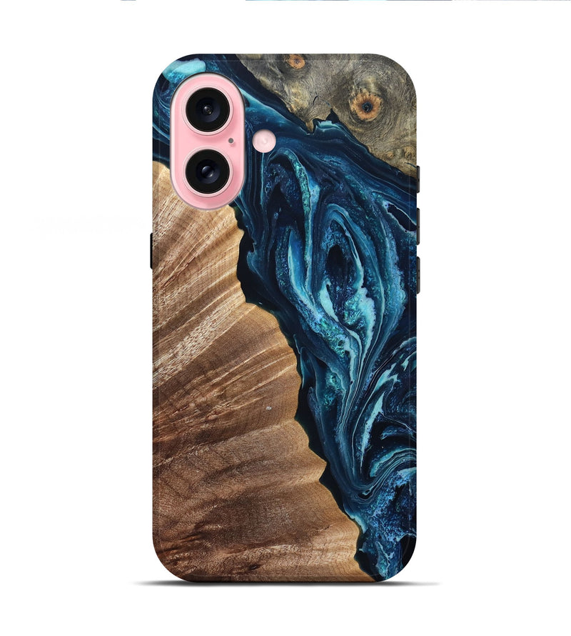 iPhone 16 Wood Live Edge Phone Case - Aiden (Blue, 832041)