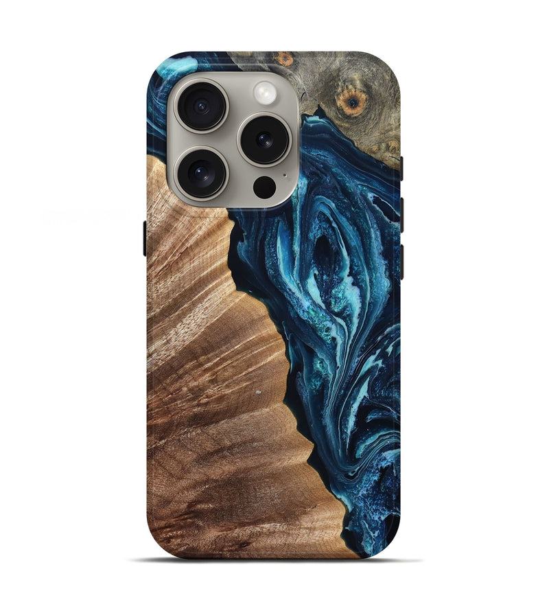 iPhone 16 Pro Wood Live Edge Phone Case - Aiden (Blue, 832041)