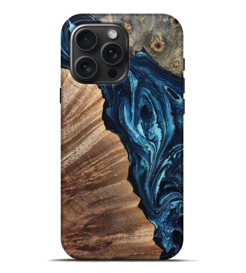 iPhone 16 Pro Max Wood Live Edge Phone Case - Aiden (Blue, 832041)