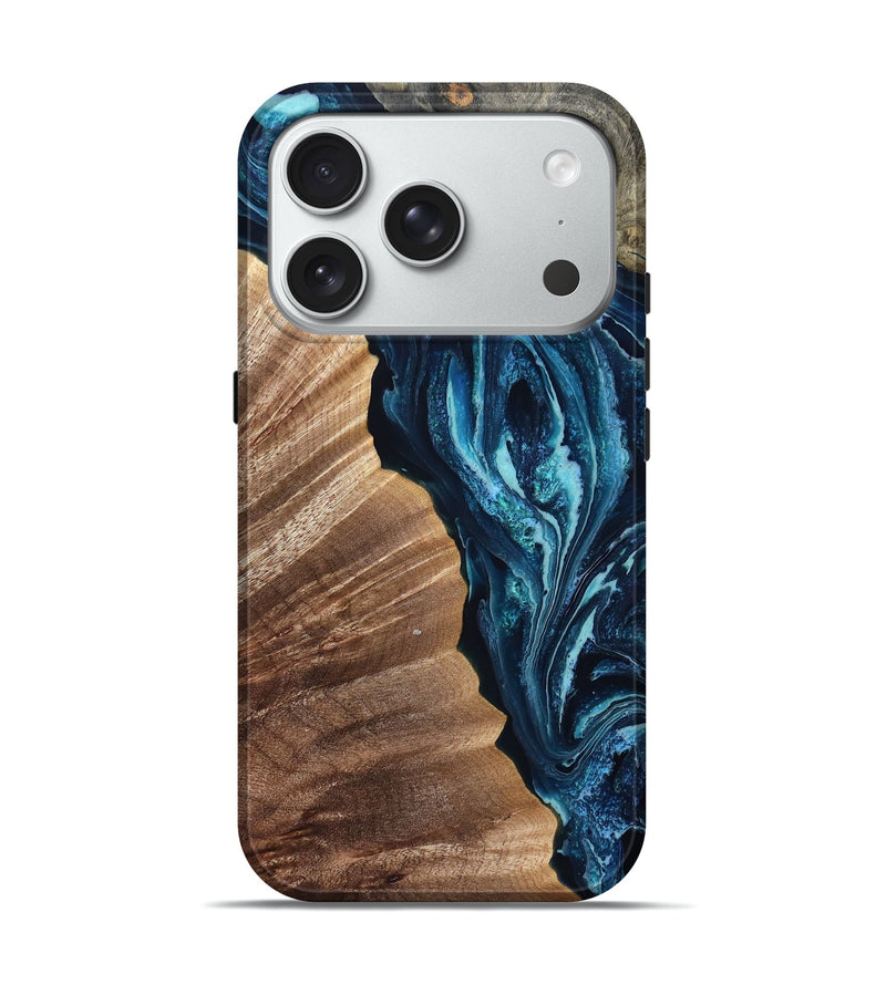 iPhone 18 Pro Wood Live Edge Phone Case - Aiden (Blue, 832041)