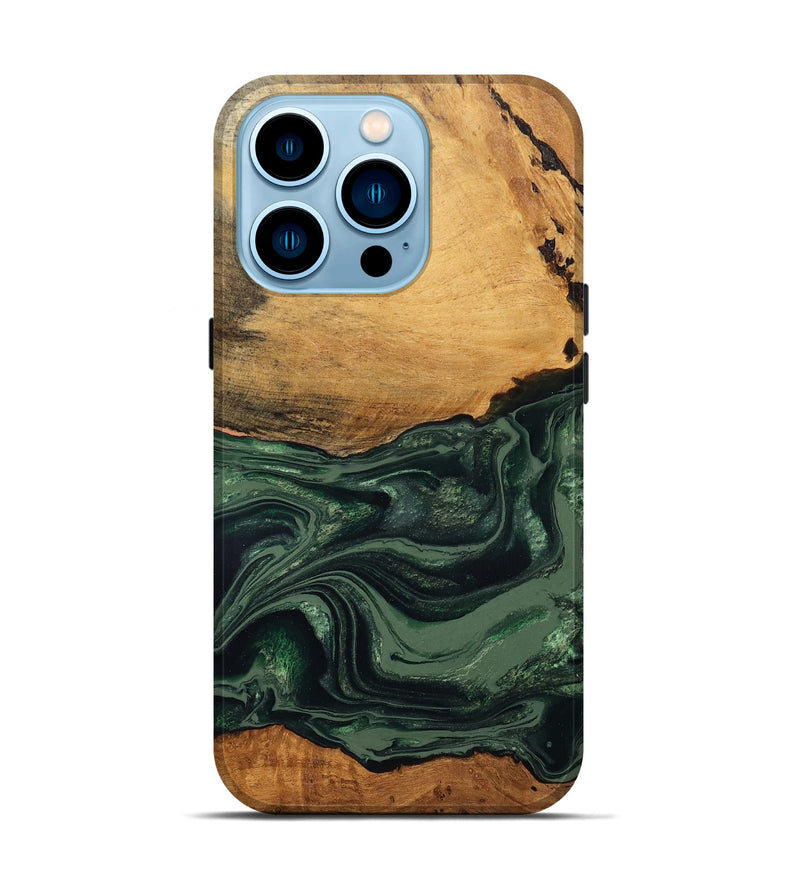 iPhone 14 Pro Wood Live Edge Phone Case - Shanna (Green, 832043)