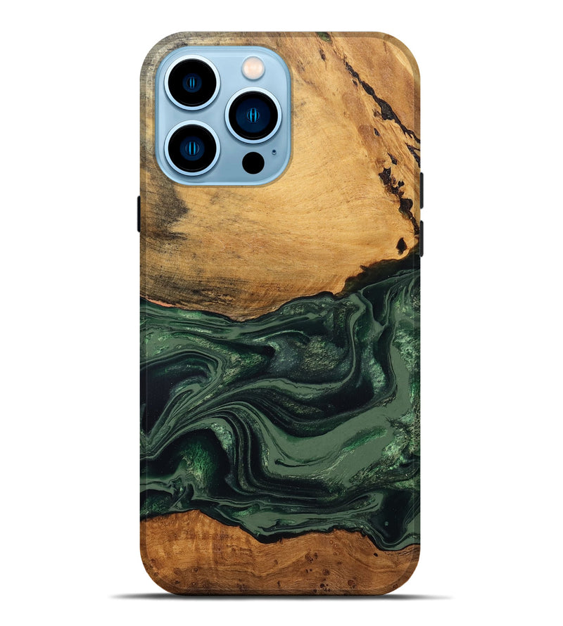 iPhone 14 Pro Max Wood Live Edge Phone Case - Shanna (Green, 832043)