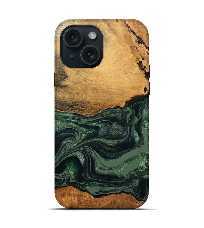 iPhone 15 Wood Live Edge Phone Case - Shanna (Green, 832043)