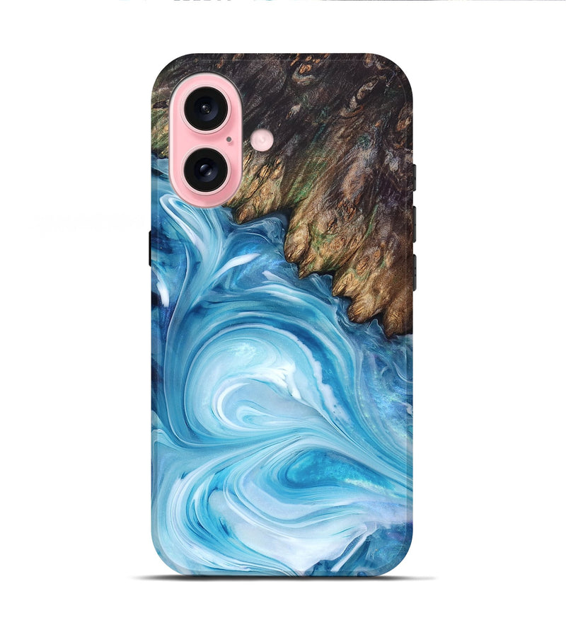 iPhone 16 Wood Live Edge Phone Case - Woodrow (Blue, 832044)
