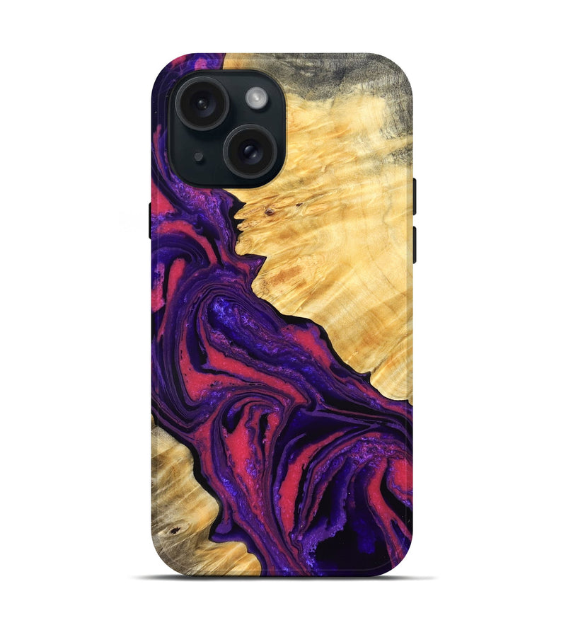 iPhone 15 Wood Live Edge Phone Case - Simon (Purple, 832045)