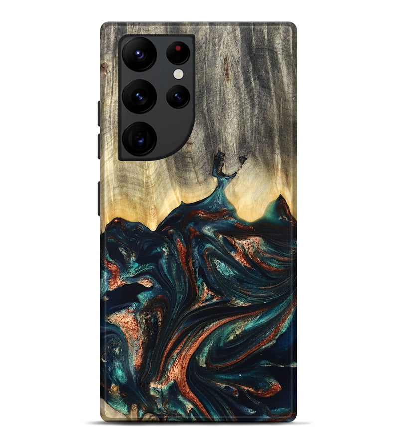 Galaxy S22 Ultra Wood Live Edge Phone Case - Estella (Teal & Gold, 832050)
