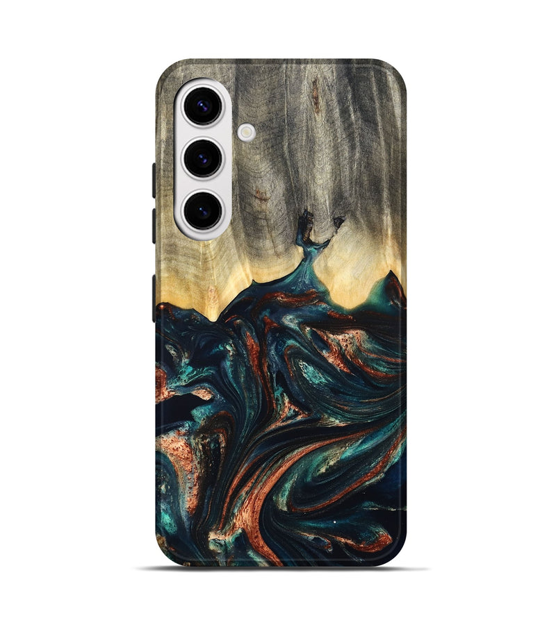 Galaxy S25 Wood Live Edge Phone Case - Estella (Teal & Gold, 832050)