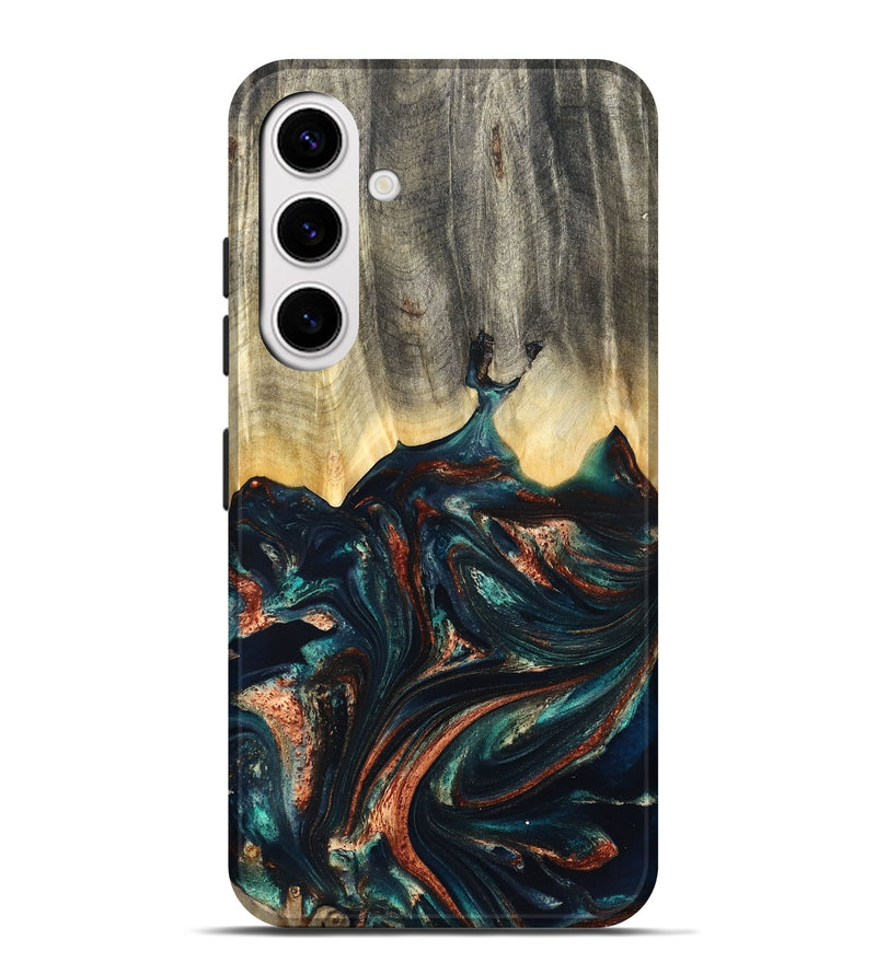 Galaxy S25 Plus Wood Live Edge Phone Case - Estella (Teal & Gold, 832050)