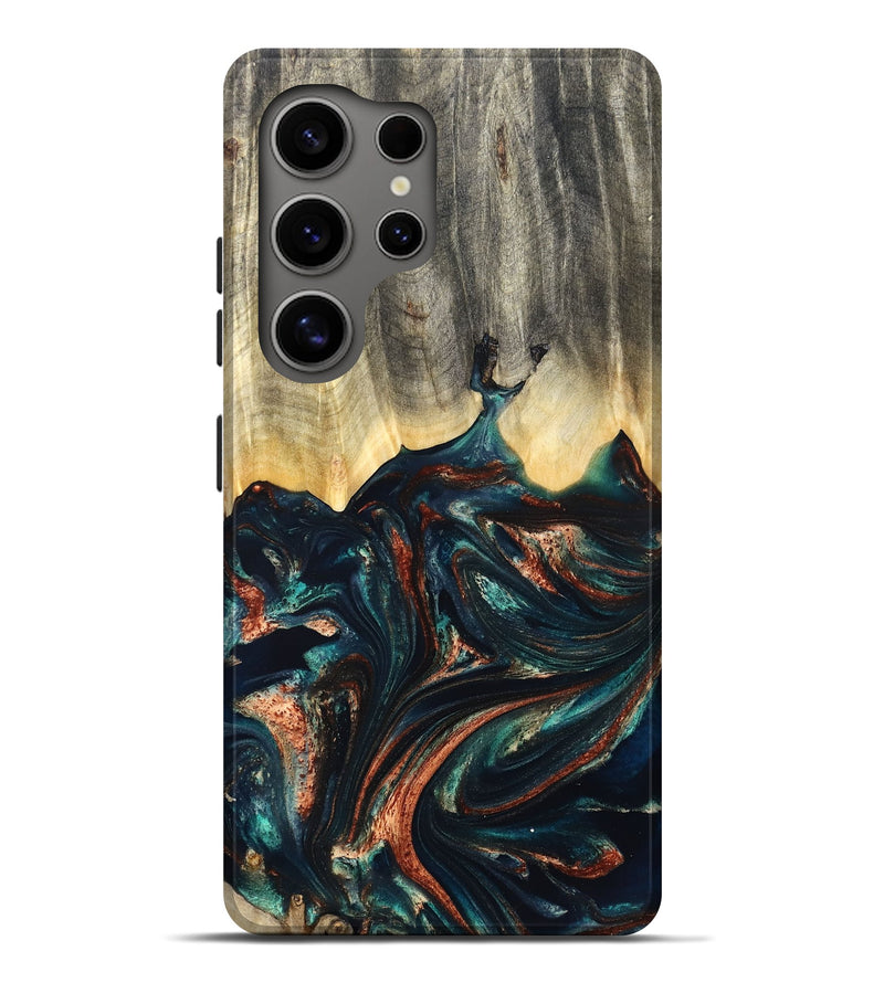 Galaxy S25 Ultra Wood Live Edge Phone Case - Estella (Teal & Gold, 832050)