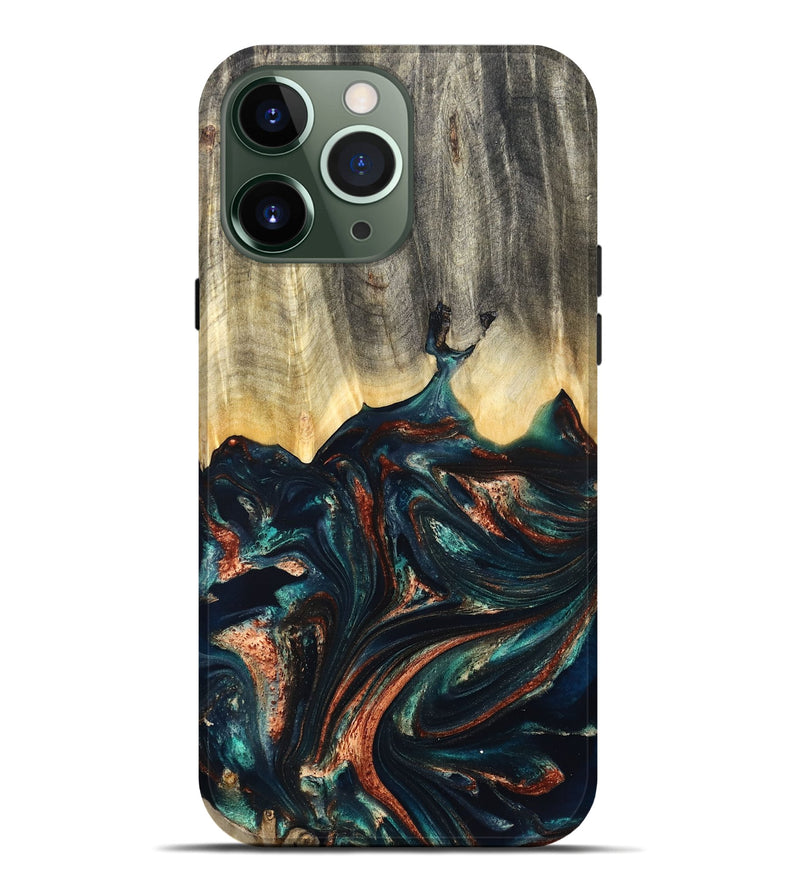 iPhone 13 Pro Max Wood Live Edge Phone Case - Estella (Teal & Gold, 832050)