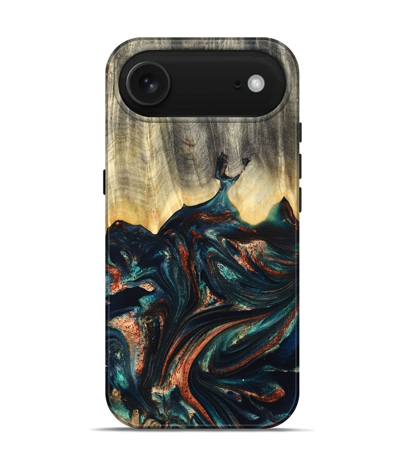 iPhone 17 Air Wood Live Edge Phone Case - Estella (Teal & Gold, 832050)