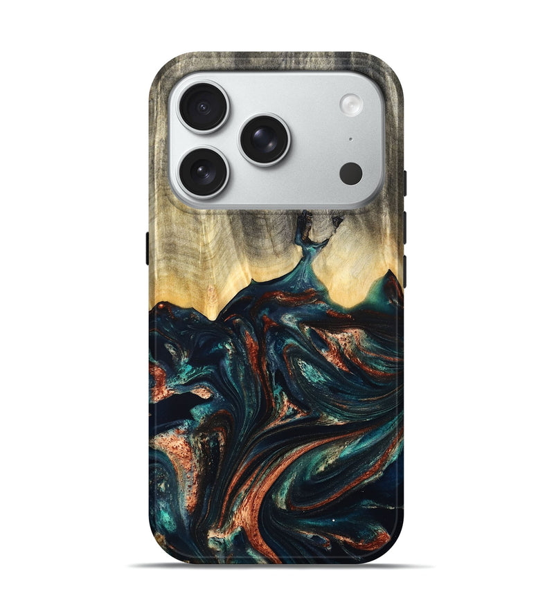 iPhone 18 Pro Wood Live Edge Phone Case - Estella (Teal & Gold, 832050)