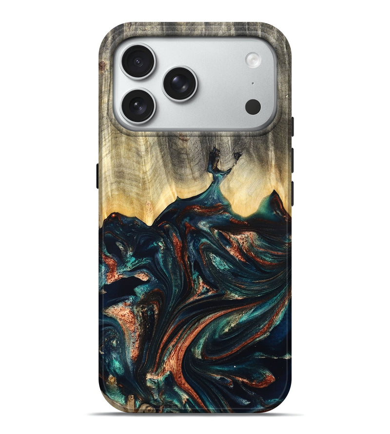 iPhone 18 Pro Max Wood Live Edge Phone Case - Estella (Teal & Gold, 832050)