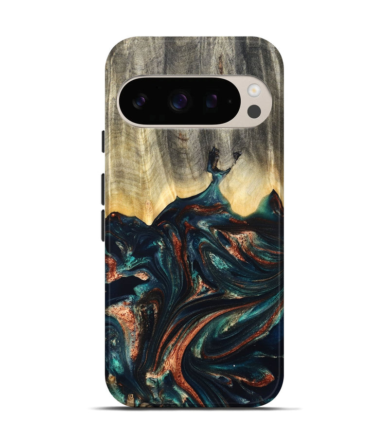 Pixel 10 Wood Live Edge Phone Case - Estella (Teal & Gold, 832050)