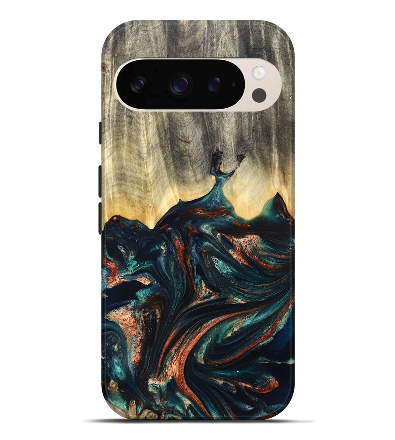 Pixel 10 Pro XL Wood Live Edge Phone Case - Estella (Teal & Gold, 832050)