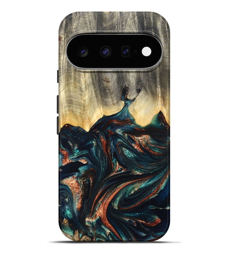 Pixel 11 Pro XL Wood Live Edge Phone Case - Estella (Teal & Gold, 832050)