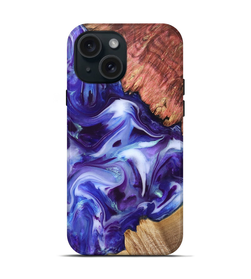 iPhone 15 Wood Live Edge Phone Case - Dock (Purple, 832051)