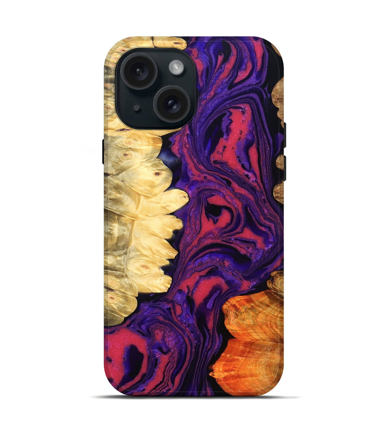 iPhone 15 Wood Live Edge Phone Case - Reta (Purple, 832053)