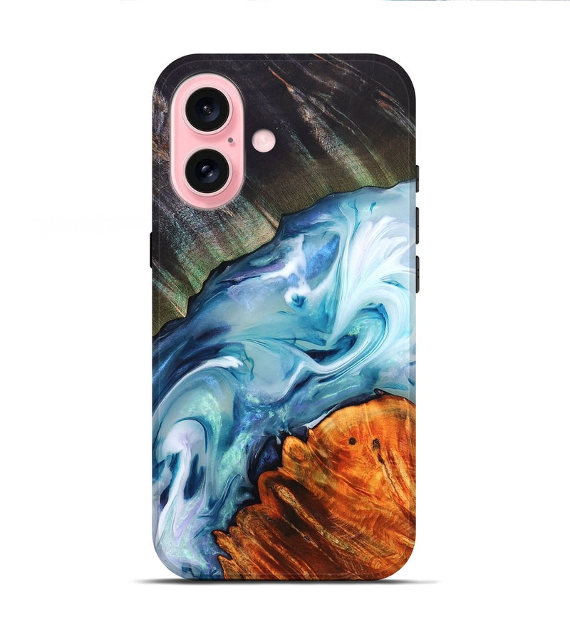 iPhone 16 Wood Live Edge Phone Case - Althea (Blue, 832054)