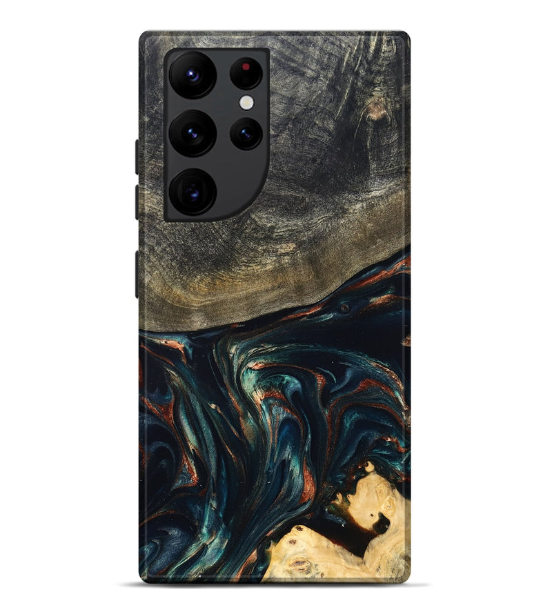 Galaxy S22 Ultra Wood Live Edge Phone Case - Kylian (Teal & Gold, 832055)