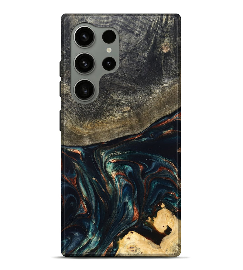 Galaxy S24 Ultra Wood Live Edge Phone Case - Kylian (Teal & Gold, 832055)