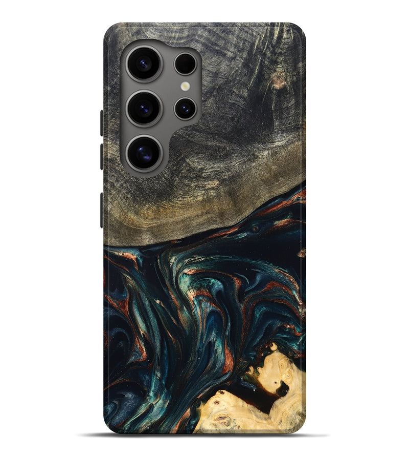 Galaxy S25 Ultra Wood Live Edge Phone Case - Kylian (Teal & Gold, 832055)