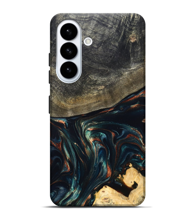 Galaxy S26 Plus Wood Live Edge Phone Case - Kylian (Teal & Gold, 832055)