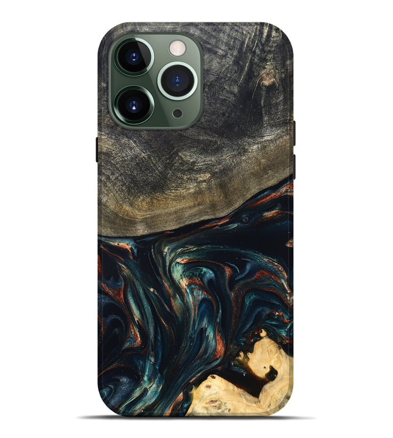 iPhone 13 Pro Max Wood Live Edge Phone Case - Kylian (Teal & Gold, 832055)