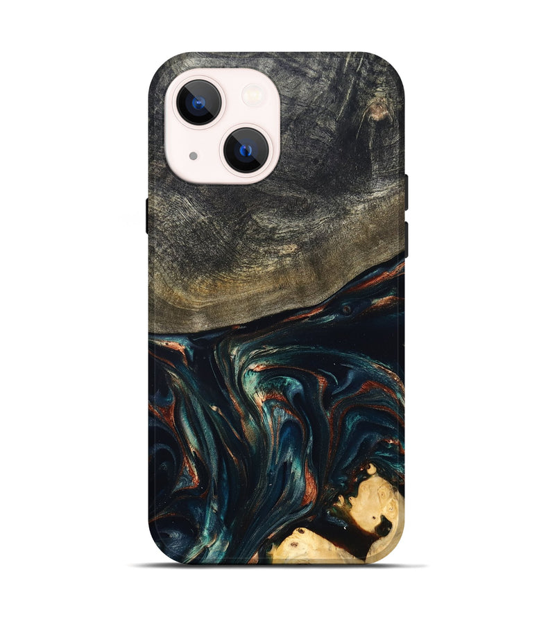 iPhone 14 Wood Live Edge Phone Case - Kylian (Teal & Gold, 832055)
