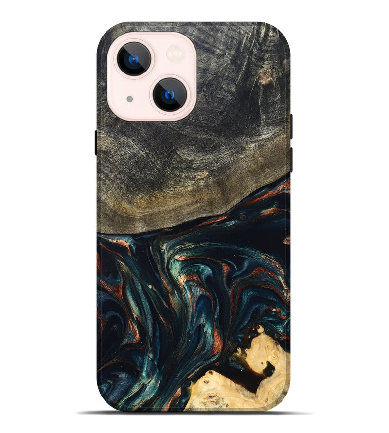 iPhone 14 Plus Wood Live Edge Phone Case - Kylian (Teal & Gold, 832055)
