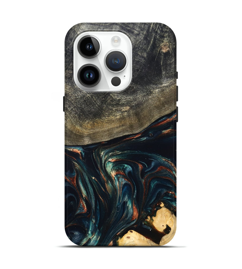 iPhone 15 Pro Wood Live Edge Phone Case - Kylian (Teal & Gold, 832055)
