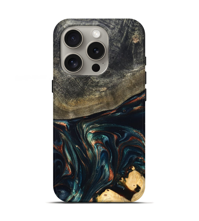 iPhone 16 Pro Wood Live Edge Phone Case - Kylian (Teal & Gold, 832055)