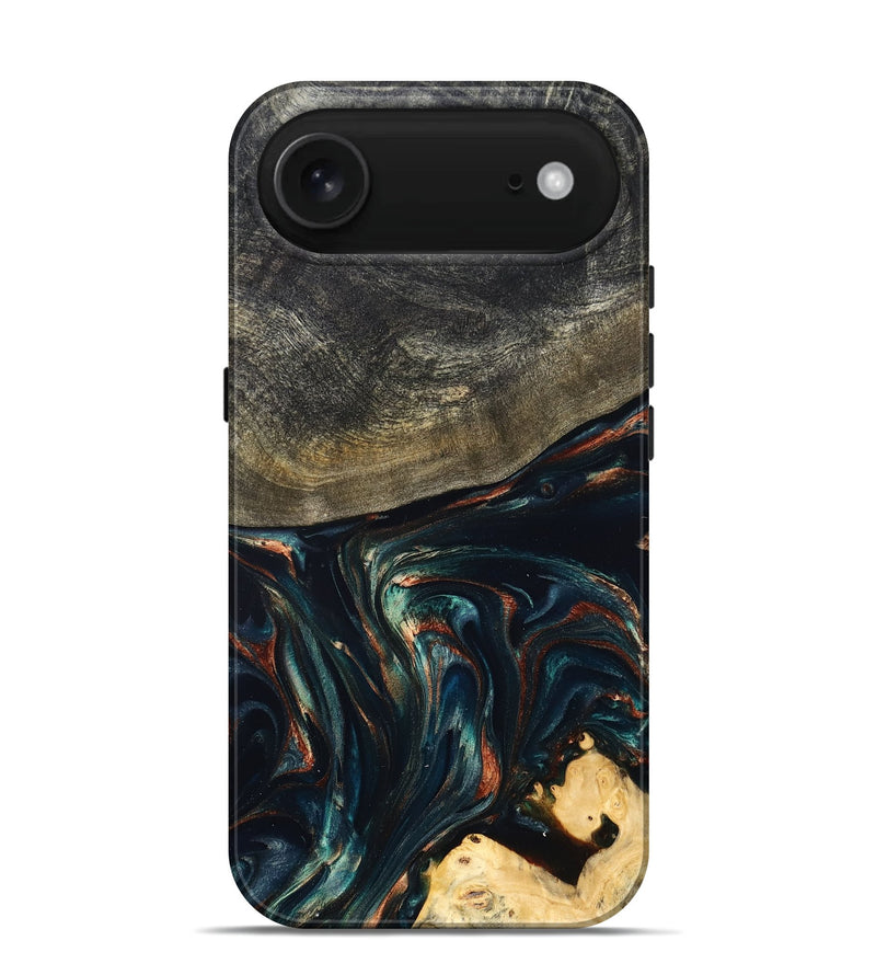 iPhone 17 Air Wood Live Edge Phone Case - Kylian (Teal & Gold, 832055)